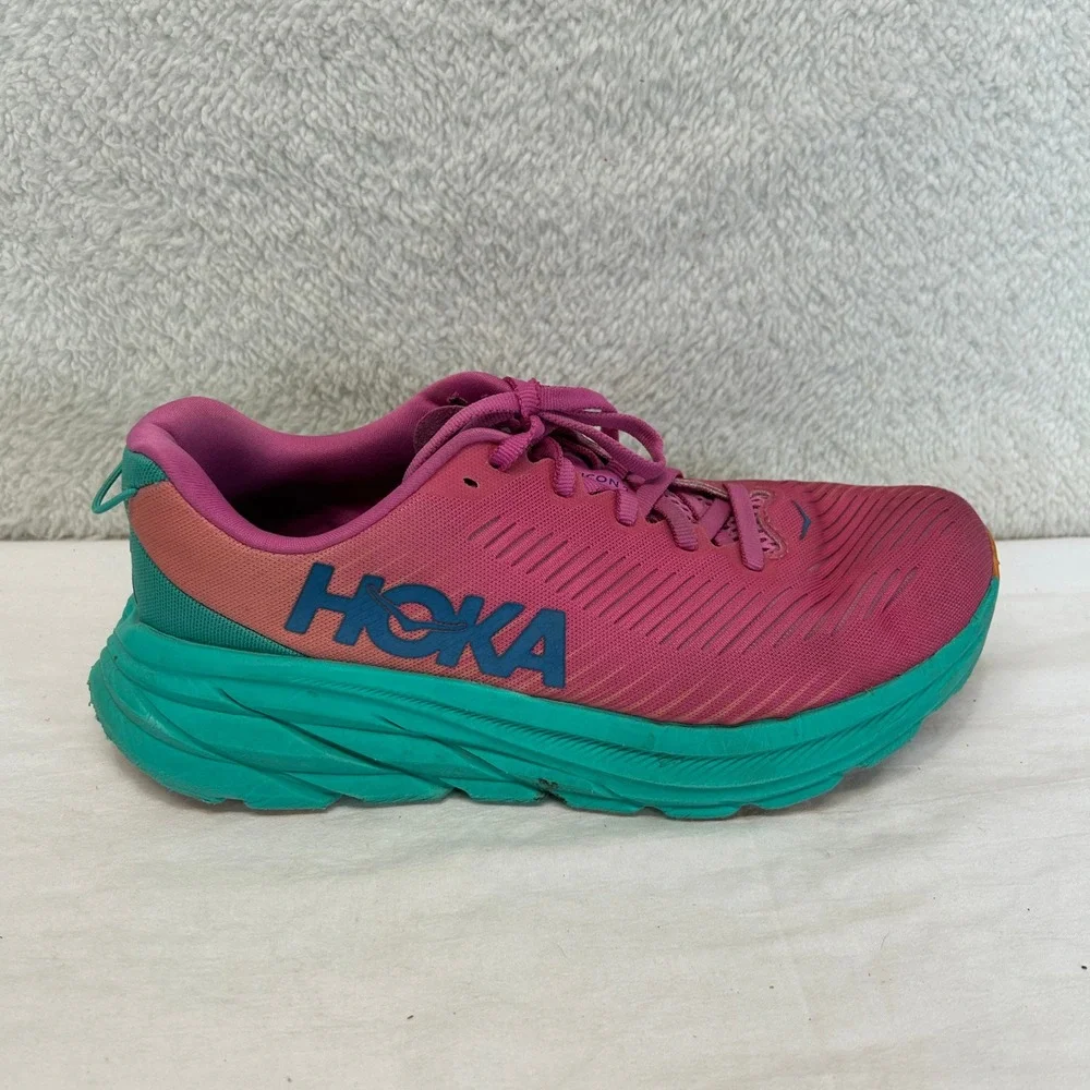 Hoka‎ Rincon 3 Women 6.5B Pink Teal Running Shoes 1119396 PPAT Mesh Athletic